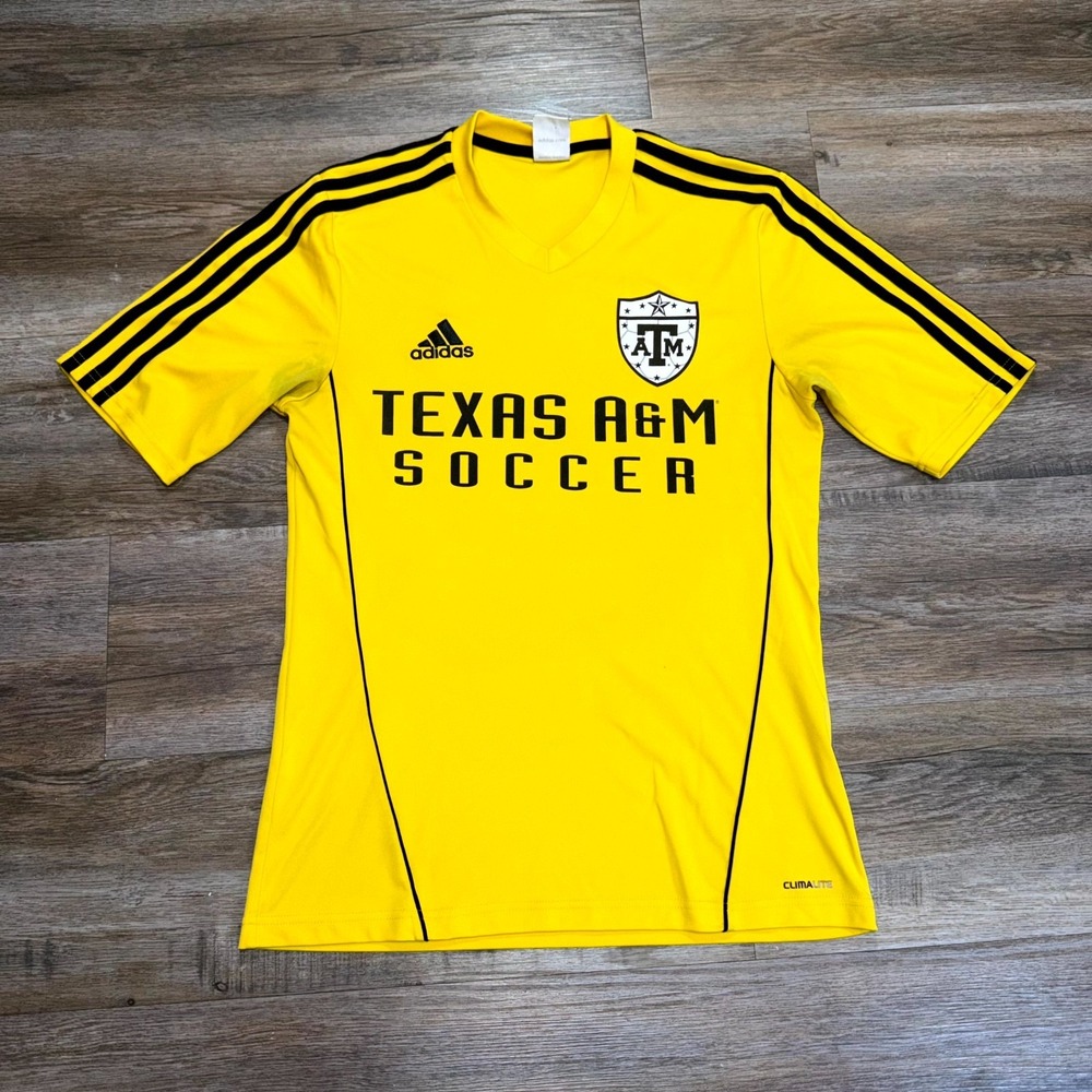 Texas A&M Aggies Soccer Jersey Mens Small Yellow Adidas Climalite NCAA Sports